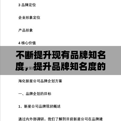 不断提升现有品牌知名度,提升品牌知名度的策划方案